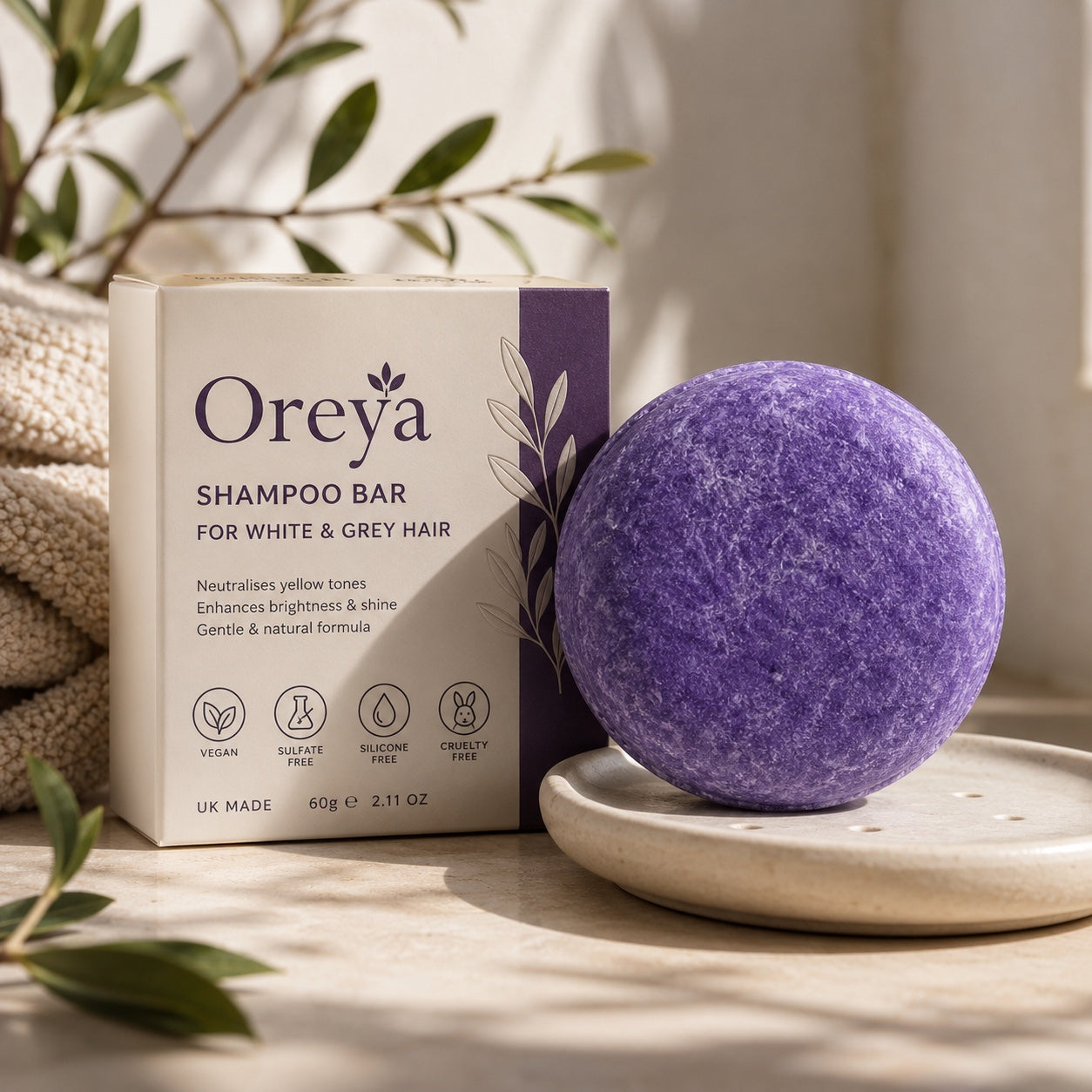 Oreya purple shampoo bar for white and grey hair